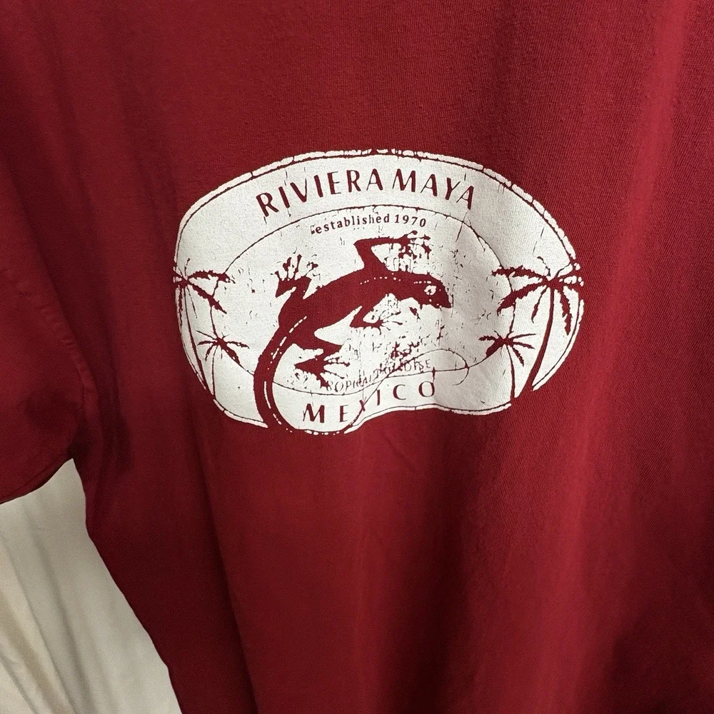 Caribbean Side Men's Riviera Maya Mexico Graphic T-Shirt XL Red Crewneck (61)
